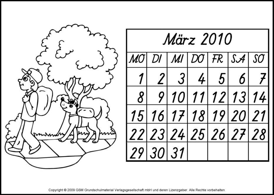 Ausmal-Kalenderblatt für März 2010 - Medienwerkstatt-Wissen © 2006-2021