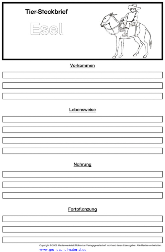Vorlage Tiersteckbrief: Esel - Medienwerkstatt-Wissen © 2006-2021
