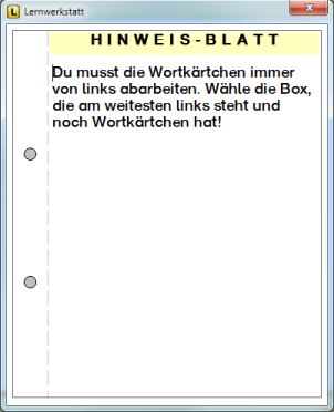 Englisch-Vokabeltrainer-Hinweis