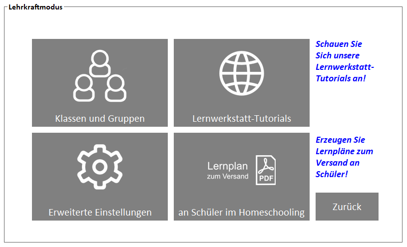 Lehrkraft Modus-Hauptmenue