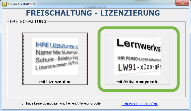 Freischaltung über Aktivierungscode