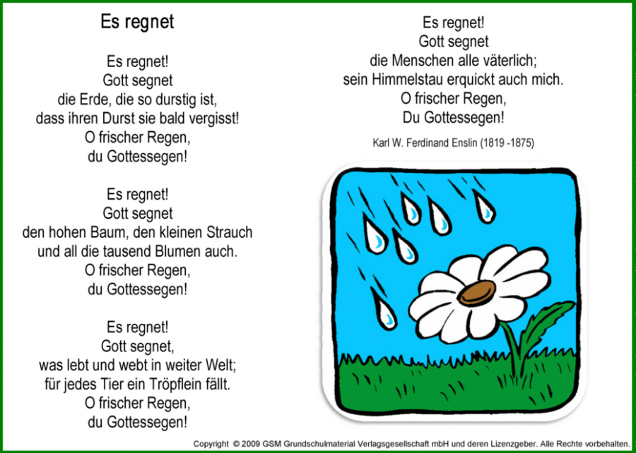 Heute Soll Es Regnen Stürmen Oder Schneien Text Es regnet (Karl W. Ferdinand Enslin) - Medienwerkstatt-Wissen © 2006
