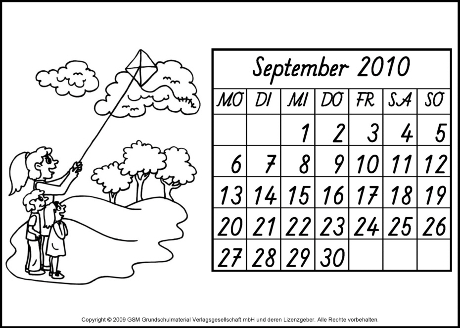 Ausmal-Kalenderblatt für September 2010 - Medienwerkstatt-Wissen © 2006