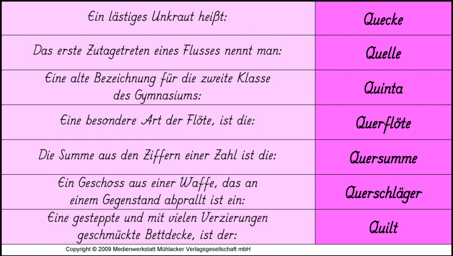 Wörter Mit Qu In Der Mitte Grundschule www.medienwerkstatt-online.de