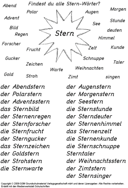 Stern-Wörter / Lösung - Medienwerkstatt-Wissen © 2006-2024 Medienwerkstatt