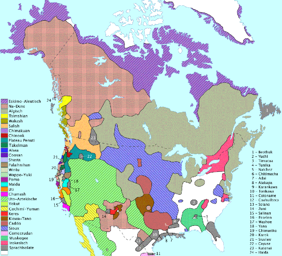 Deutschsprachige Karte Indianerstämme Nordamerikas
